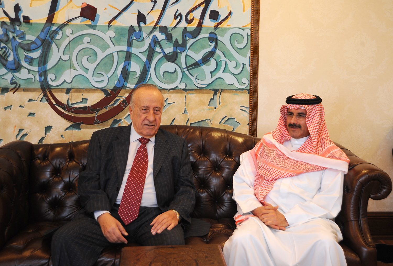 Board Chairman and Director General of Kuwait News Agency (KUNA) Sheikh Mubarak Al-Duaij Al-Ibrahim Al-Sabah receives Dean of Lebanese Journalists Elias Aoun