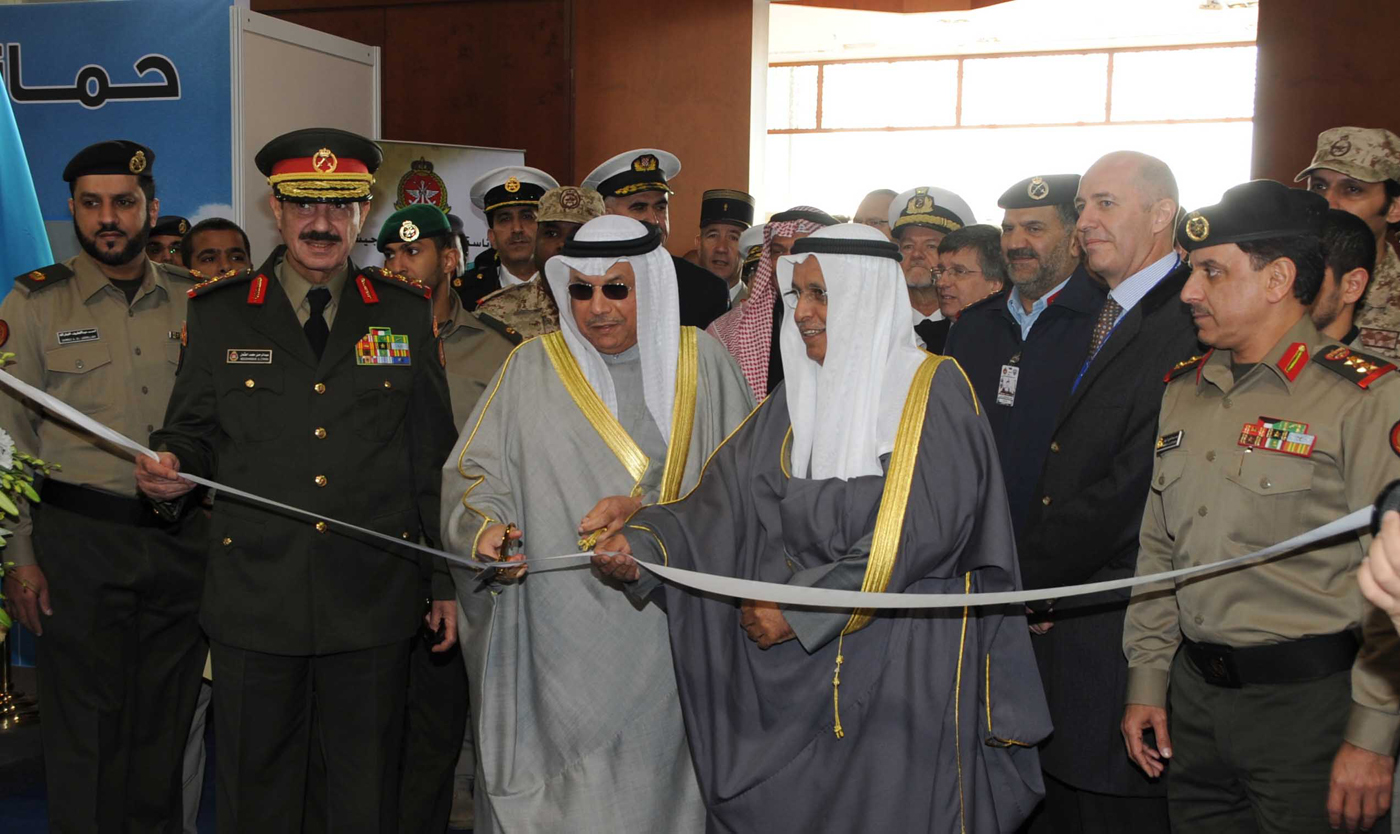 Deputy Prime Minister and Minister of Defense Sheikh Khaled Al-Jarrah Al-Sabah during the opening Second Gulf Defense and Aerospace Exhibition