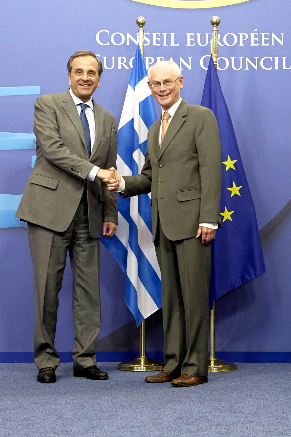 Greek Prime Ministr Antonis Samaras with President of the European Council Herman Van Rompuy