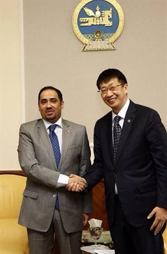 The State of Kuwait's Ambassador to Mongolia, Khaled Al-Fadhl with leading Mongolian lawmaker