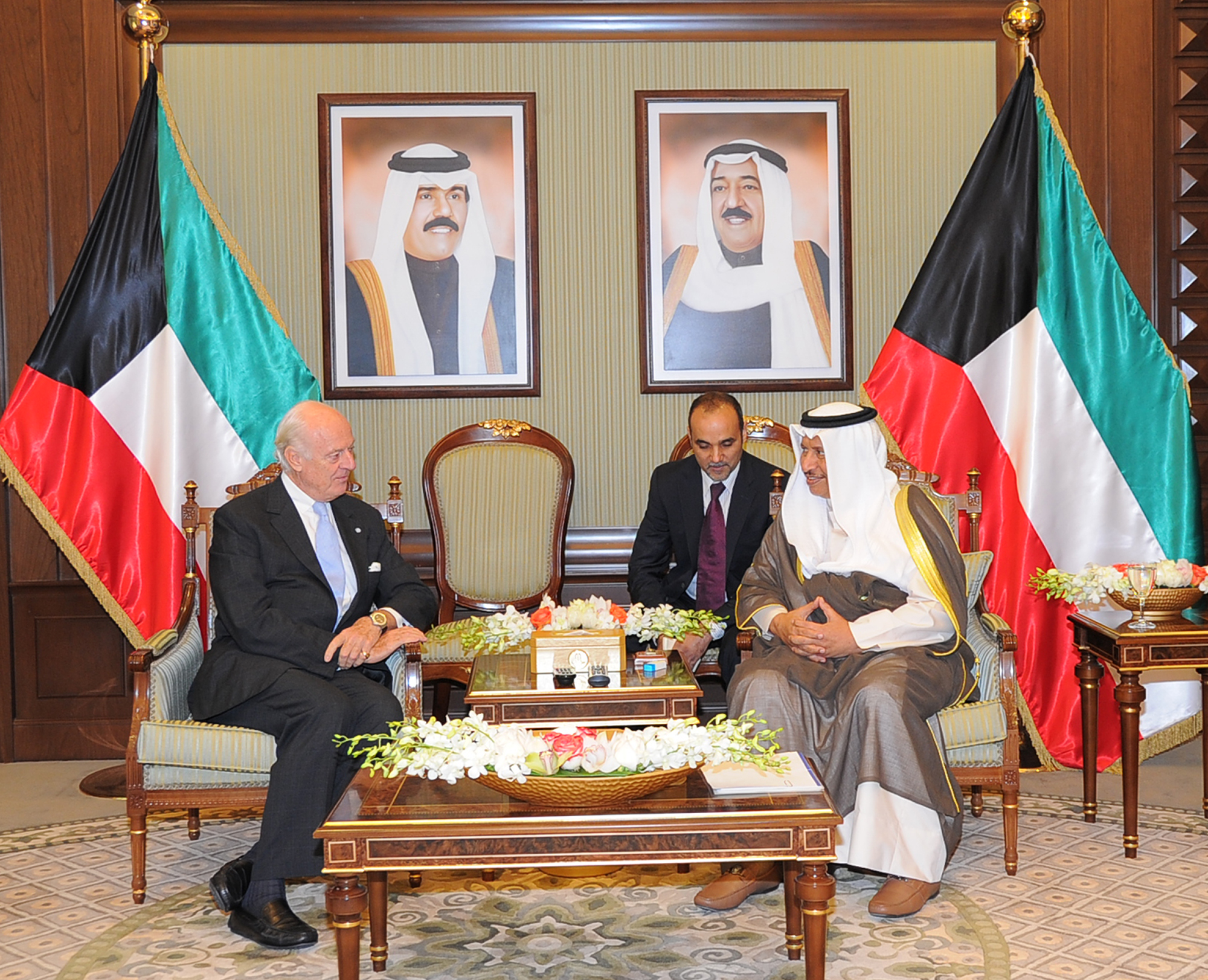His Highness the Prime Minister Sheikh Jaber Al-Mubarak Al-Hamad Al-Sabah receives UN Special Envoy for Syria Staffan de Mistura