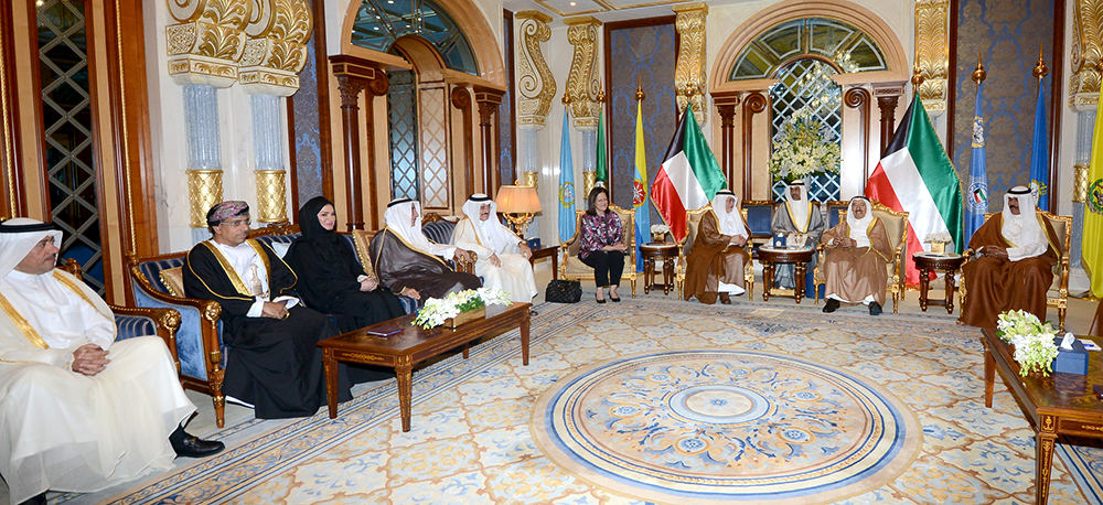 His Highness the Amir Sheikh Sabah Al-Ahmad Al-Jaber Al-Sabah received the GCC Ministers of Information