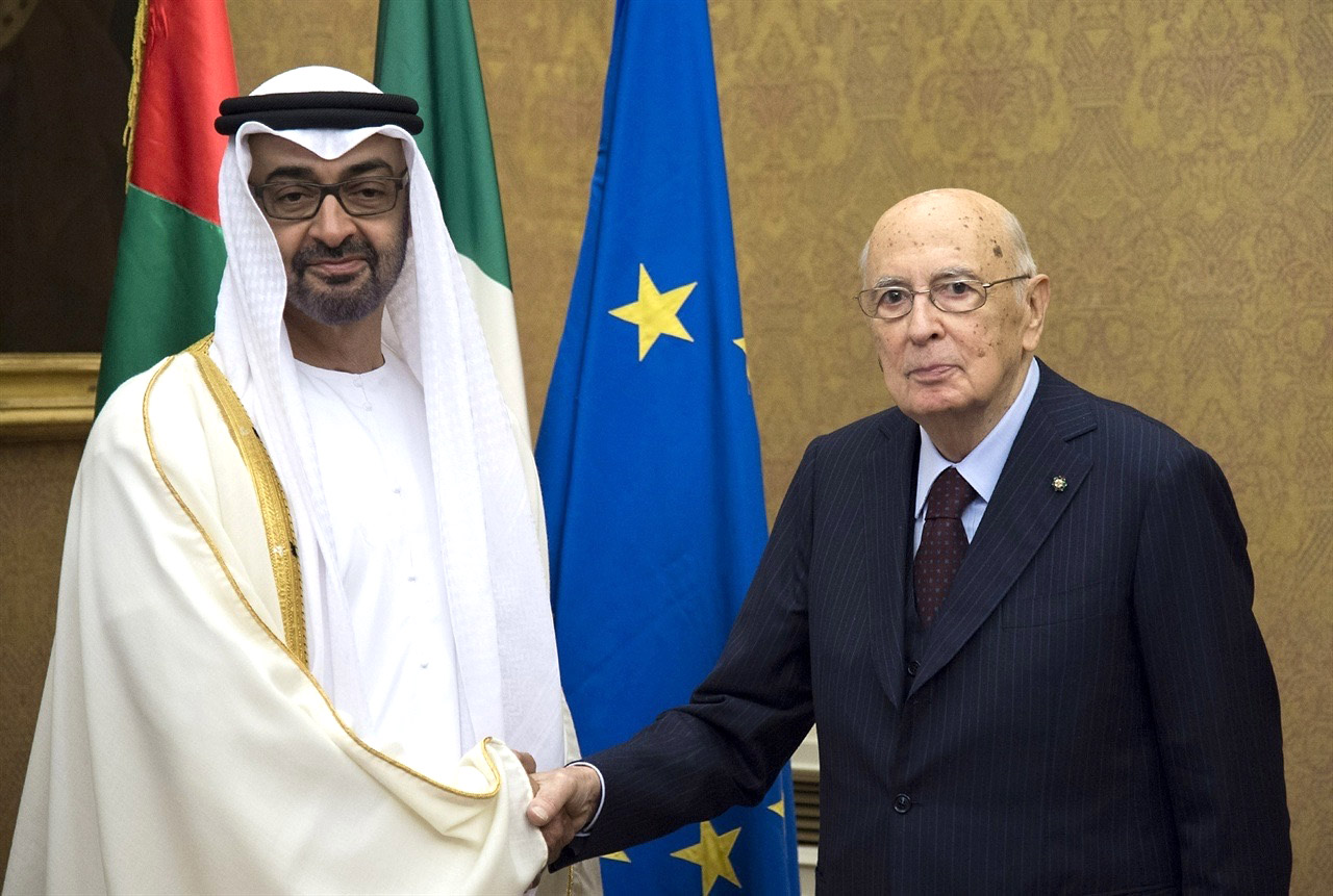 Italy's President Giorgio Napolitano during the meeting with Abu Dhabi Crown Prince Sheikh Mohammad bin Zayed Al-Nahyan