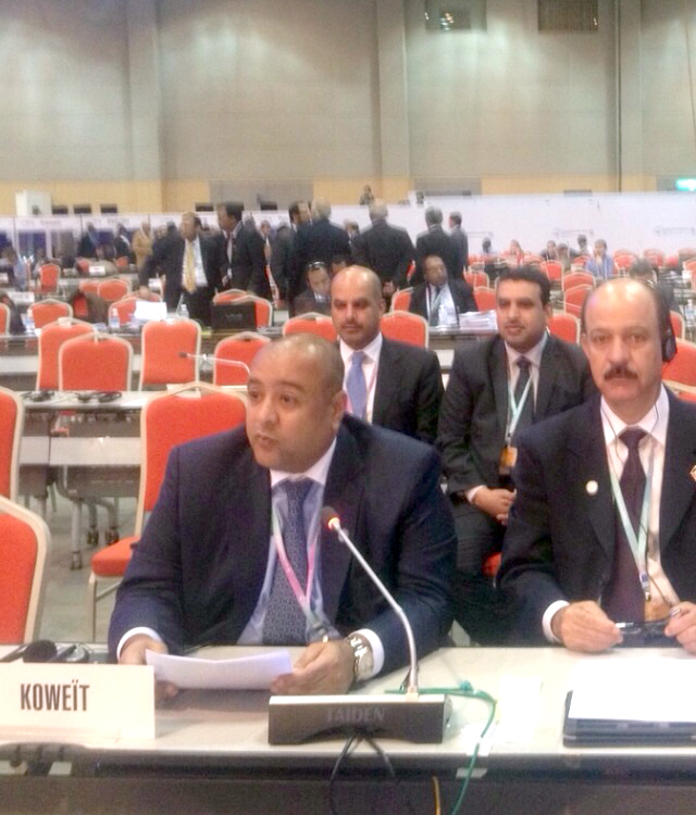 سفير الكويت لدى كوريا الجنوبية جاسم البديوي خلال القاء كلمته في مؤتمر المندوبين المفوضين التابع للاتحاد الدولي للاتصالات