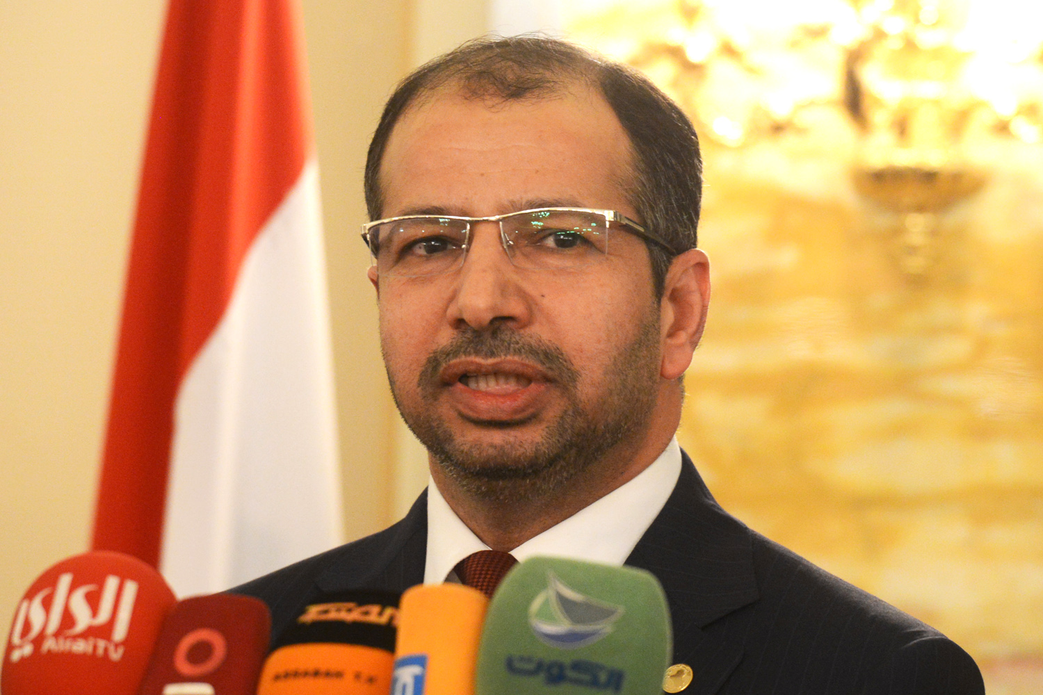 رئيس مجلس النواب العراقي الدكتور سليم الجبوري خلال المؤتمر الصحافي