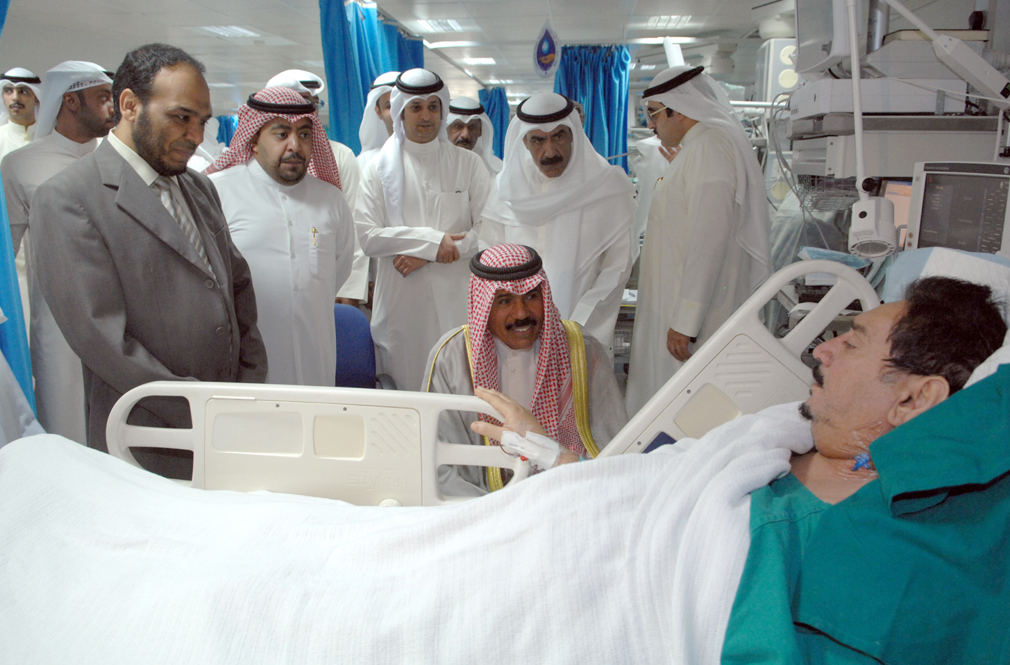 His Highness the Crown Prince Sheikh Nawaf Al-Ahmad Al-Jaber Al-Sabah visited Fasial Bander Watban Al-Duwiesh at Farwaniya Hospital