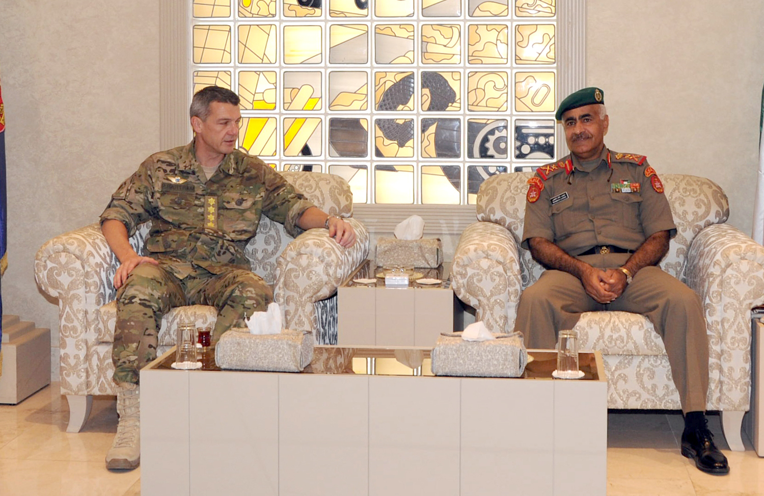 Kuwaiti Army Deputy Chief of Staff Lt. Gen. Mohammad Khaled Al-Kheder and visiting Danish Chief of Defence General Peter Bartram