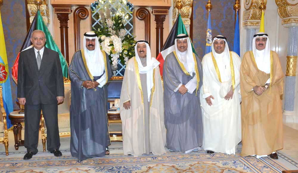 His Highness the Amir Sheikh Sabah Al-Ahmad Al-Jaber Al-Sabah receives new ministers of Education and Higher Education Dr. Bader Al-Issa, and of Justice, Endowments and Islamic Affairs Yaqoub Al-Sanea