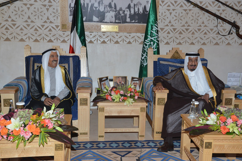 His Highness the Amir Sheikh Sabah Al-Ahmad Al-Jaber Al-Sabah with Saudi Crown Prince, Deputy Premier and Defense Minister Salman bin Abdulaziz Al-Saud during the banquet