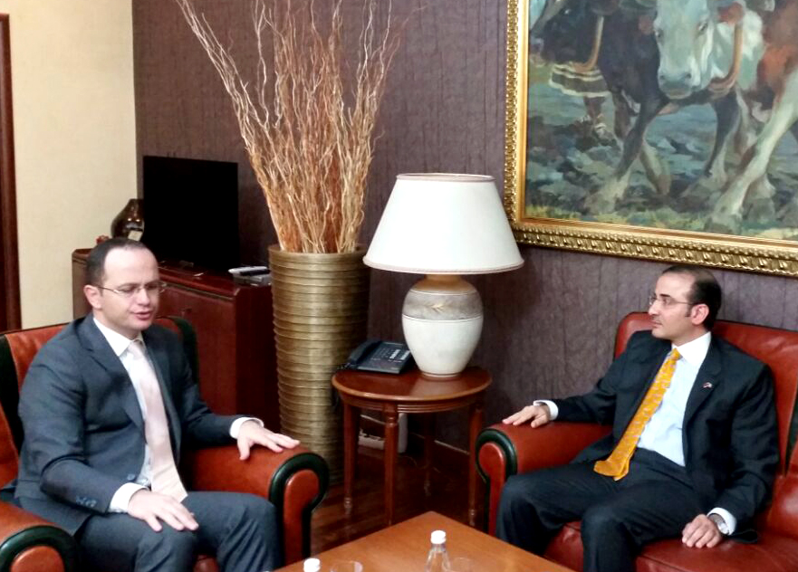 Albanian Foreign Minister Ditmir Bushati with Kuwait's Ambassador to Albania Najib Al-Bader
