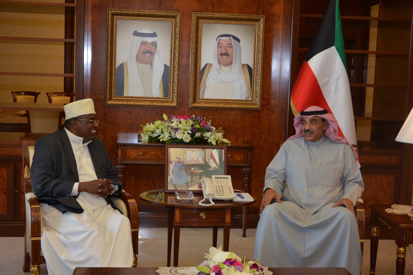 First Deputy Prime Minister and Minister of Foreign Affairs Sheikh Sabah Khalid Al-Hamad Al-Sabah receives Kenya's outgoing Ambassador to Kuwait Mohamed Mahat