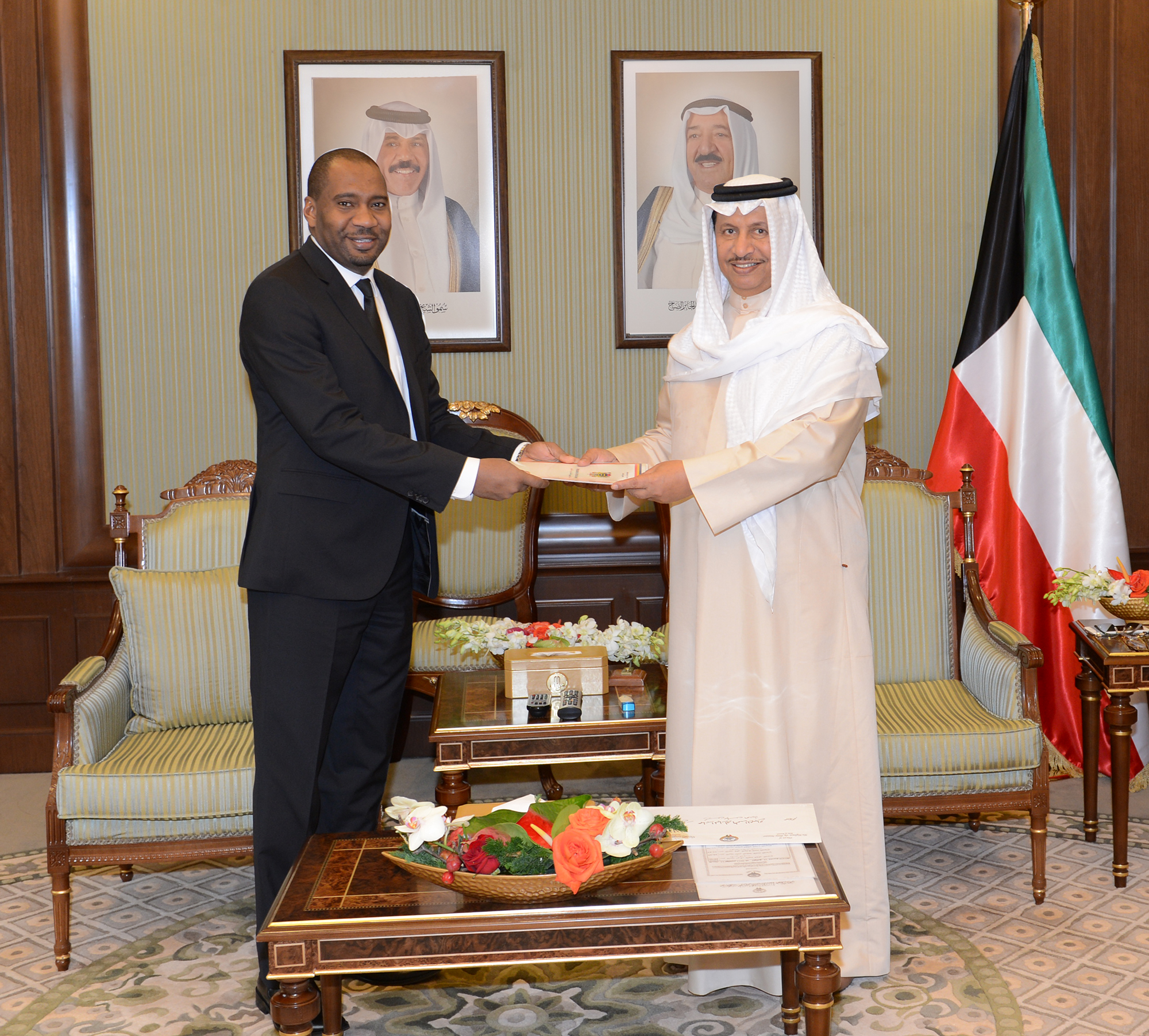 His Highness the Prime Minister Sheikh Jaber Al-Mubarak Al-Hamad Al-Sabah receives the Chadian Ambassador, Ahmed Agbash