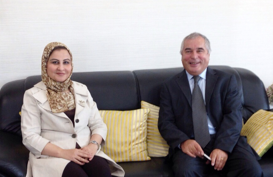 Assistant Undersecretary of the Ministry of Commerce and Industry for Tourism Affairs Samira Al-Ghareeb with Ambassador of Tajikistan Zubaydullo Zubaydov