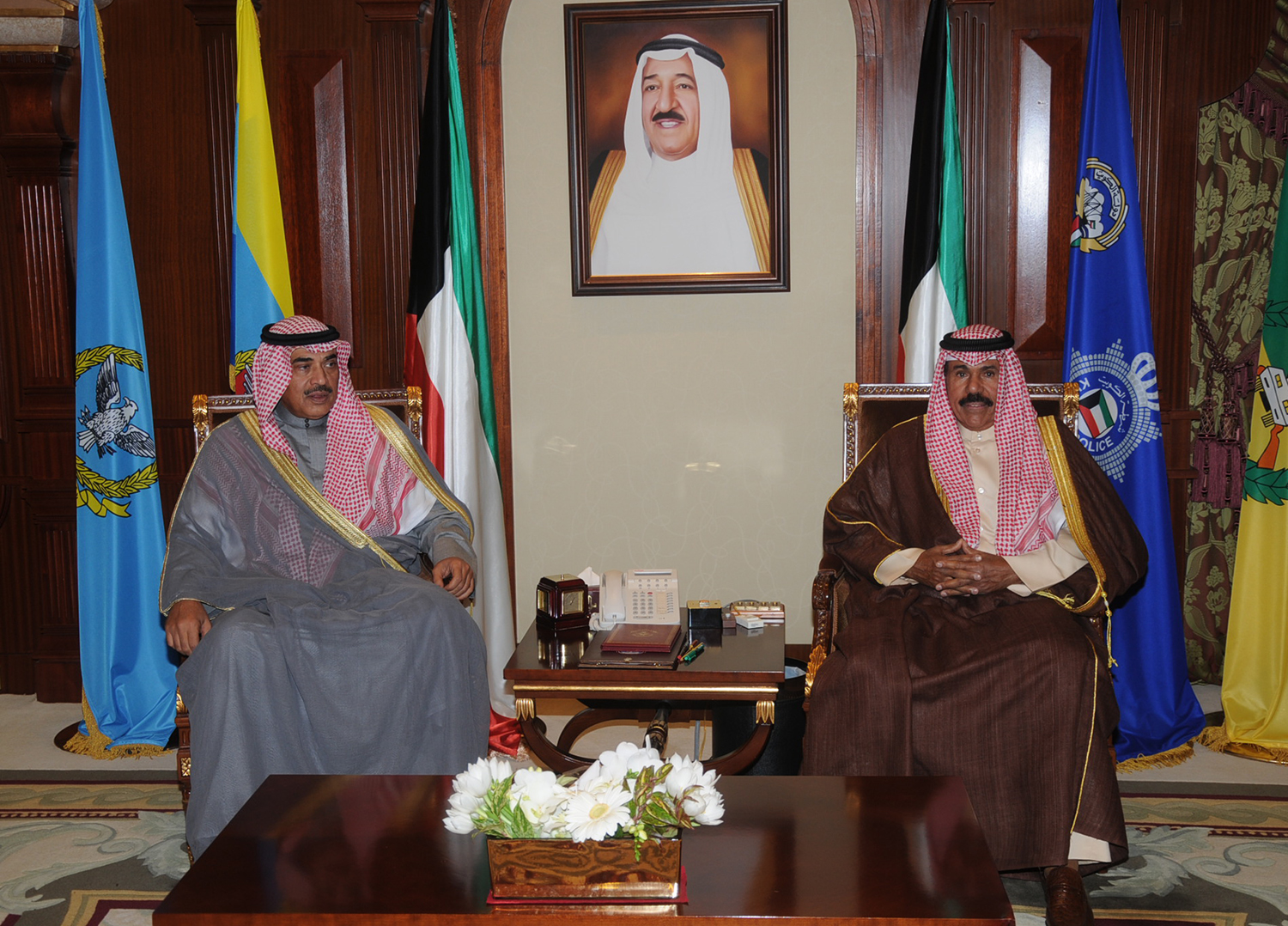 His Highness the Crown Prince Sheikh Nawaf Al-Ahmad Al-Jaber Al-Sabah receives First Deputy Prime Minister and Foreign Minister Sheikh Sabah Khaled Al-Hamad Al-Sabah