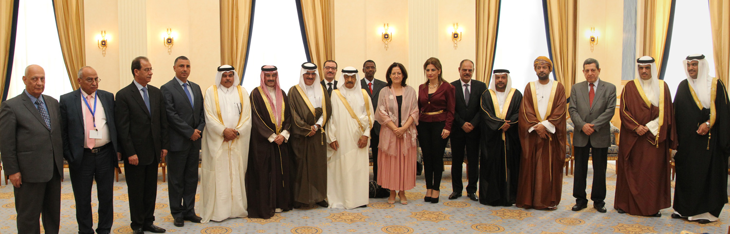 Bahraini Prime Minister Prince Khalifa bin Salman Al-Khalifa during his reception of Arab news agencies directors