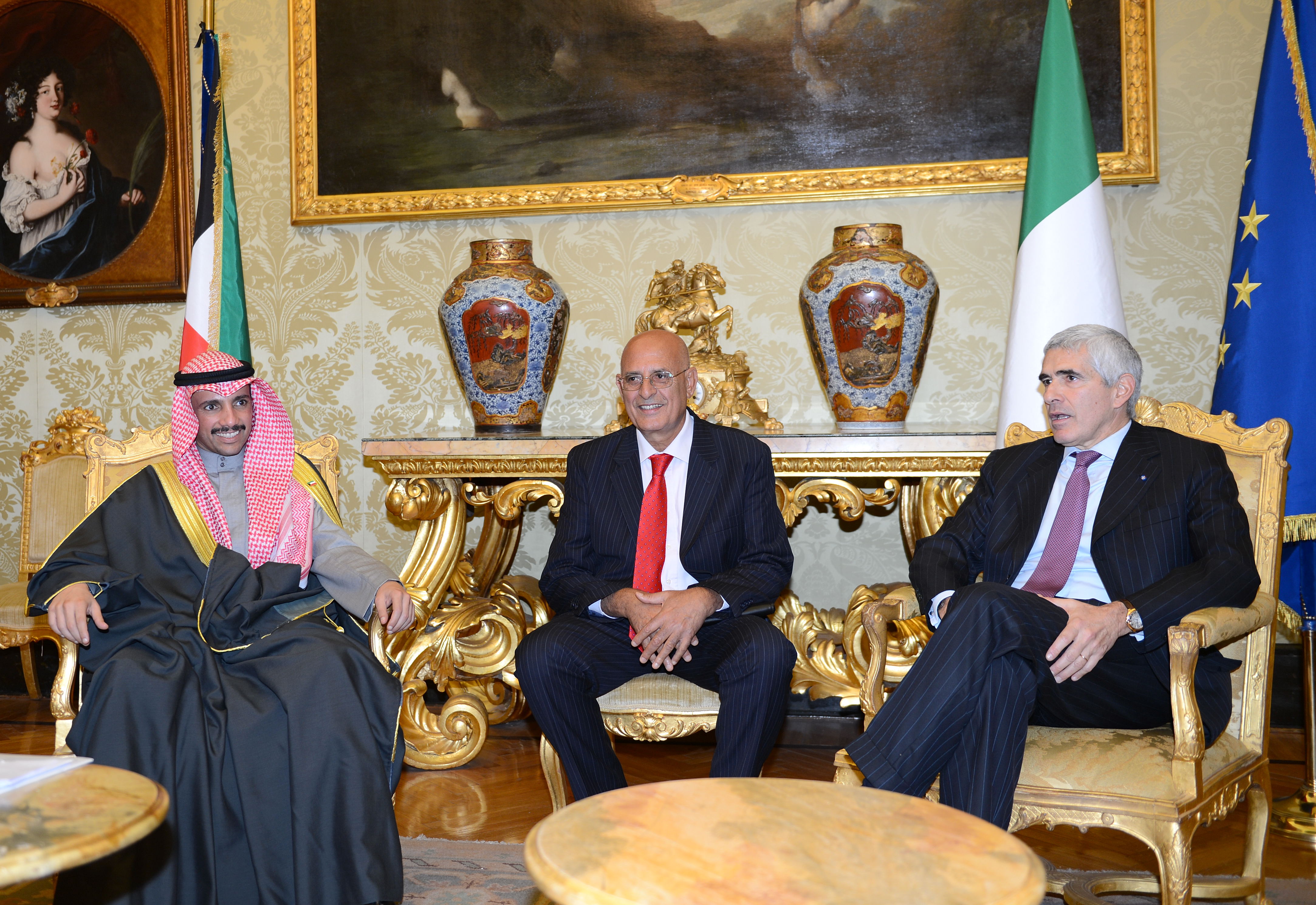 Speaker of the National Assembly Marzouq Ali Al-Ghanem with Chairman of the Foreign Affairs Committee of the Italian Senate Pier Ferdinando Casini