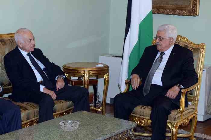 Palestinian President Mahmoud Abbas and Arab League Secretary General Nabil Al-Araby