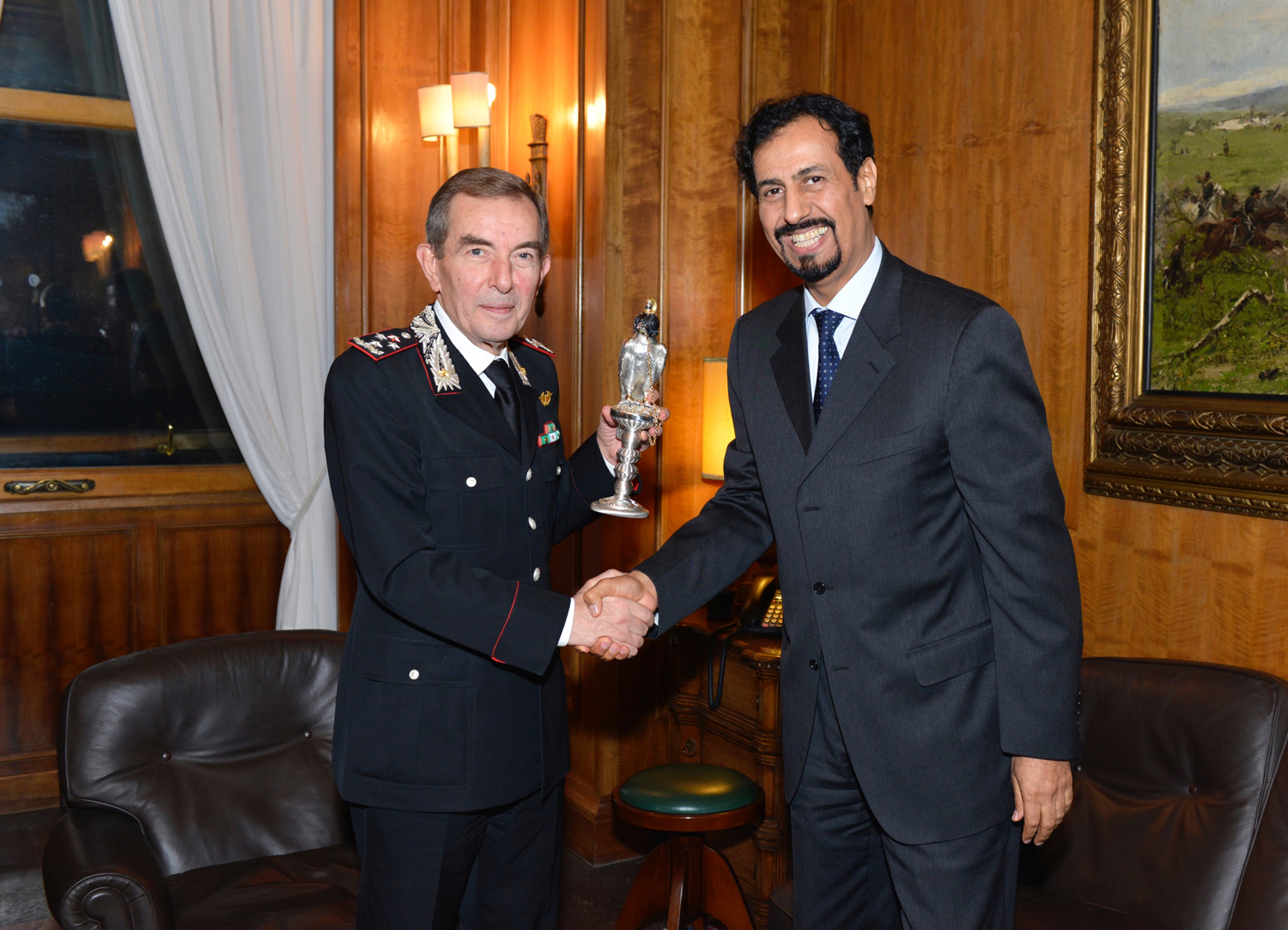 Ambassador to Italy Sheikh Ali Khalid Al-Jaber Al-Sabah with commander of the Carabinieri (the national military police of Italy) Gen. Leonardo Gallitelli