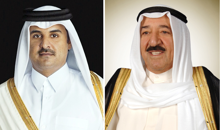 His Highness the Amir Sheikh Sabah Al-Ahmad Al-Jaber Al-Sabah and Amir of Qatar Sheikh Tamim Bin Hamad Al-Thani