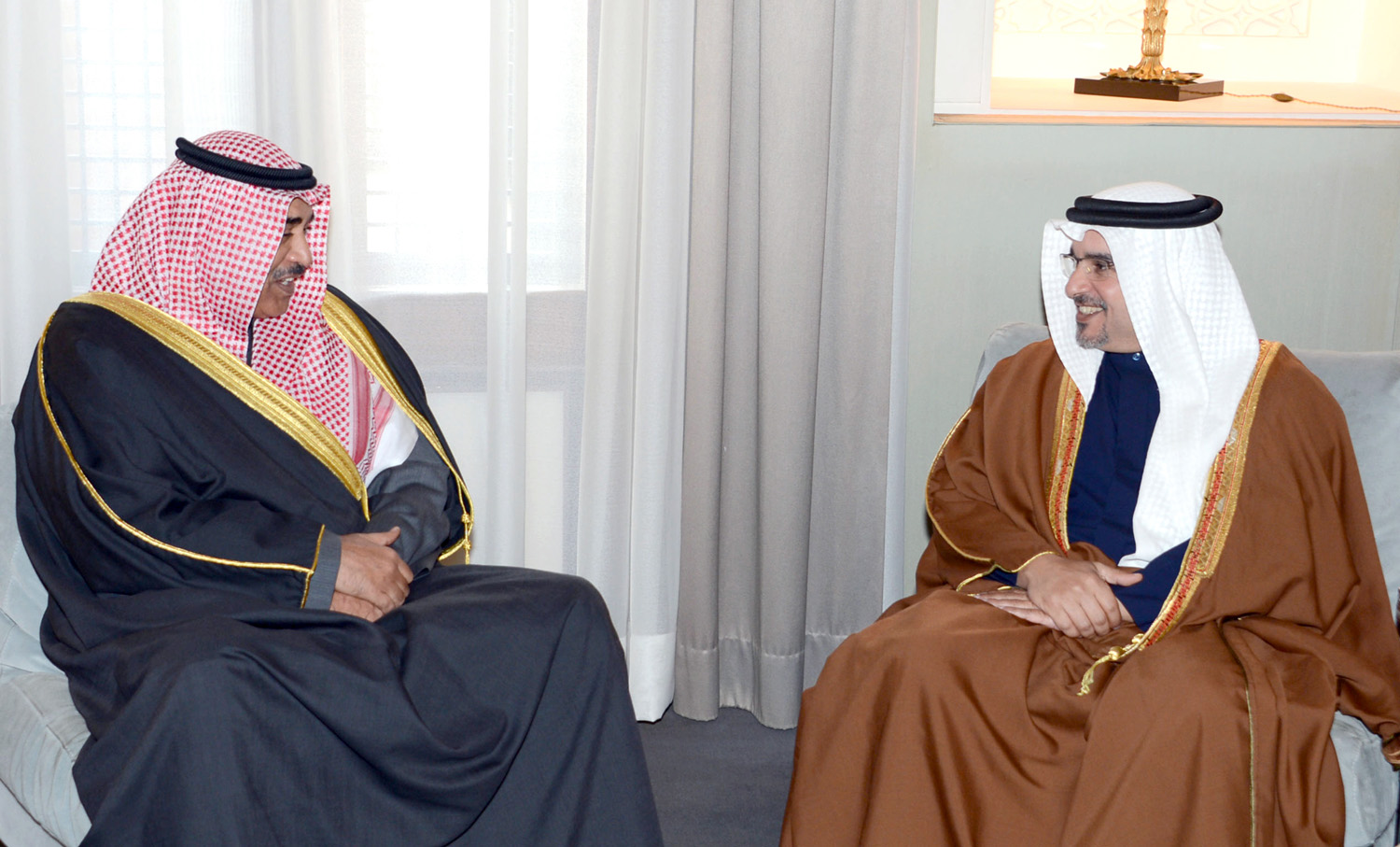Bahrain's Crown Prince Salman bin Hamad Al-Khalifa receives Kuwaiti First Deputy Prime Minister and Foreign Minister Sheikh Sabah Al-Khaled Al-Hamad Al-Sabah