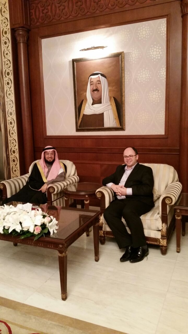 President of the Islamic Chiefdom in Albania Sheikh Iskandar Bruchai (right) during his visit to Kuwait