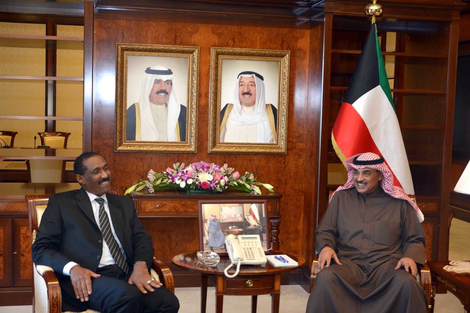 First Deputy Prime Minister and Foreign Minister Sheikh Sabah Khaled Al-Hamad Al-Sabah receives outgoing Sudanese Ambassador to Kuwait Yahya Abduljaleel Mahmoud