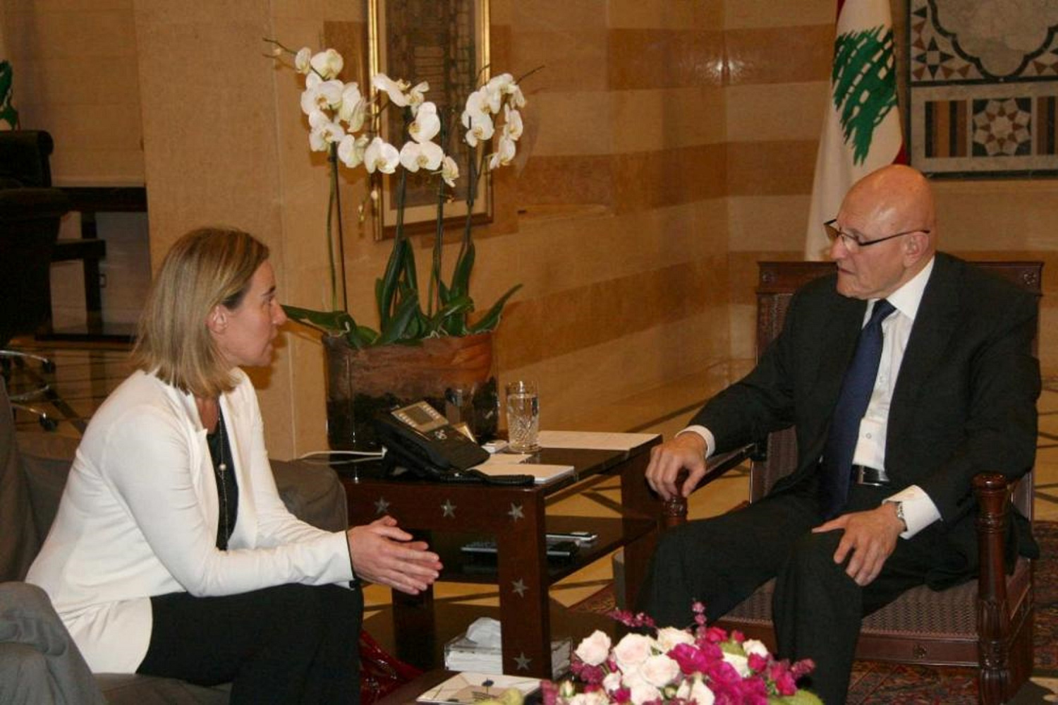 EU foreign police chief Federica Mogherini meets with Prime Minister Tammam Salam