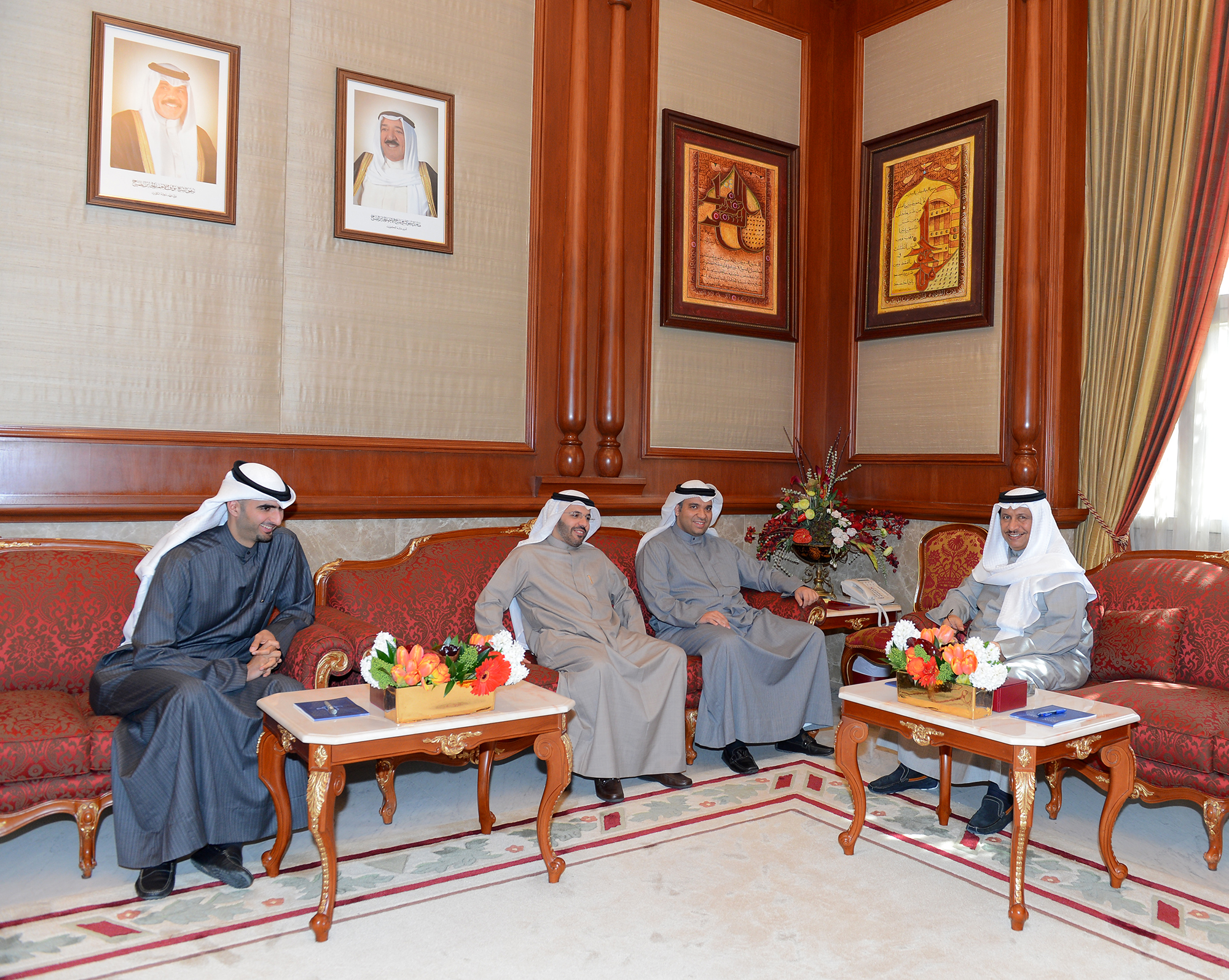 Highness the Prime Minister Sheikh Jaber Mubarak Al-Hamad Al-Sabah received he head of Kuwait University teachers' board association, Dr. Mohammad Jassem Al-Khedhur, and society members