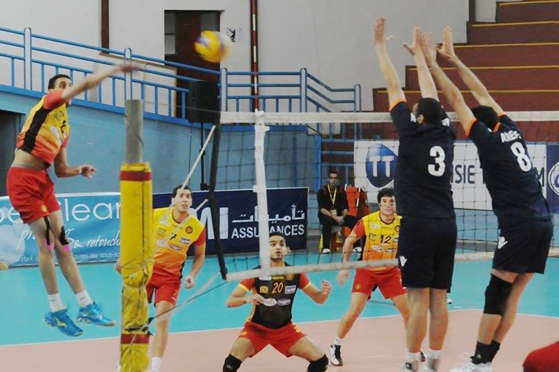 Part of the match between Kazma and Al-Taraji in the 32nd Arab Volleyball championship 