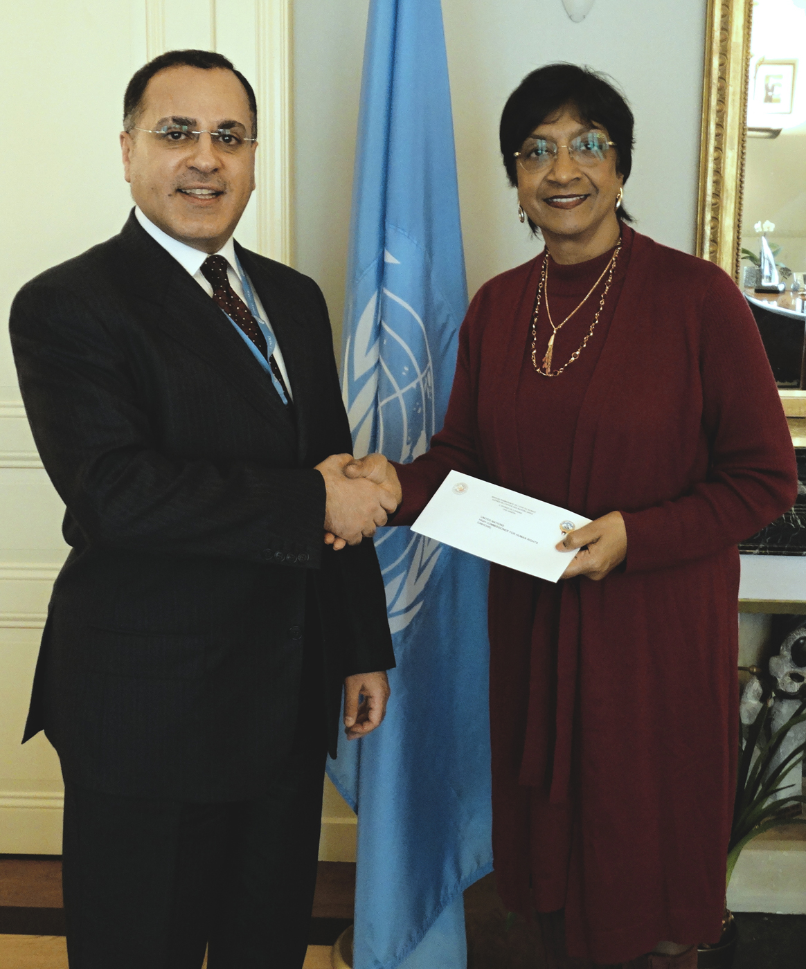 UN High Commissioner for Human Rights Navi Pillay with Kuwaiti delegation to the UN office in Geneva Jamal Al-Ghunaim