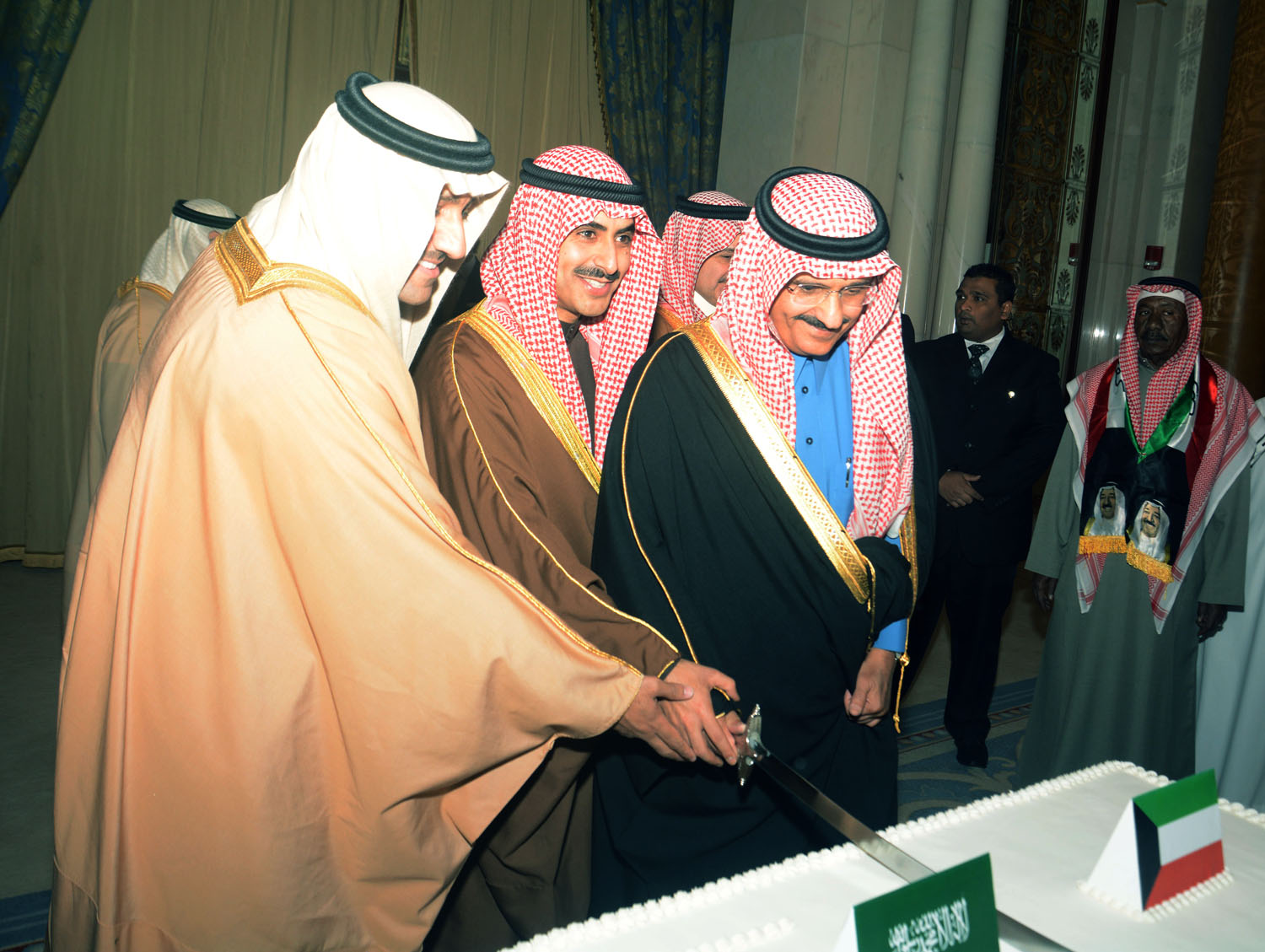 Riyadh Emir Prince Khaled Bandar Bin Abdul-Aziz with the Kuwaiti Ambassador to Saudi Arabia Sheikh Thamer al-Sabah during celeberation ceremony of Kuwait's 53rd anniversary of the National Day and the Liberation Day 23rd Anniversary