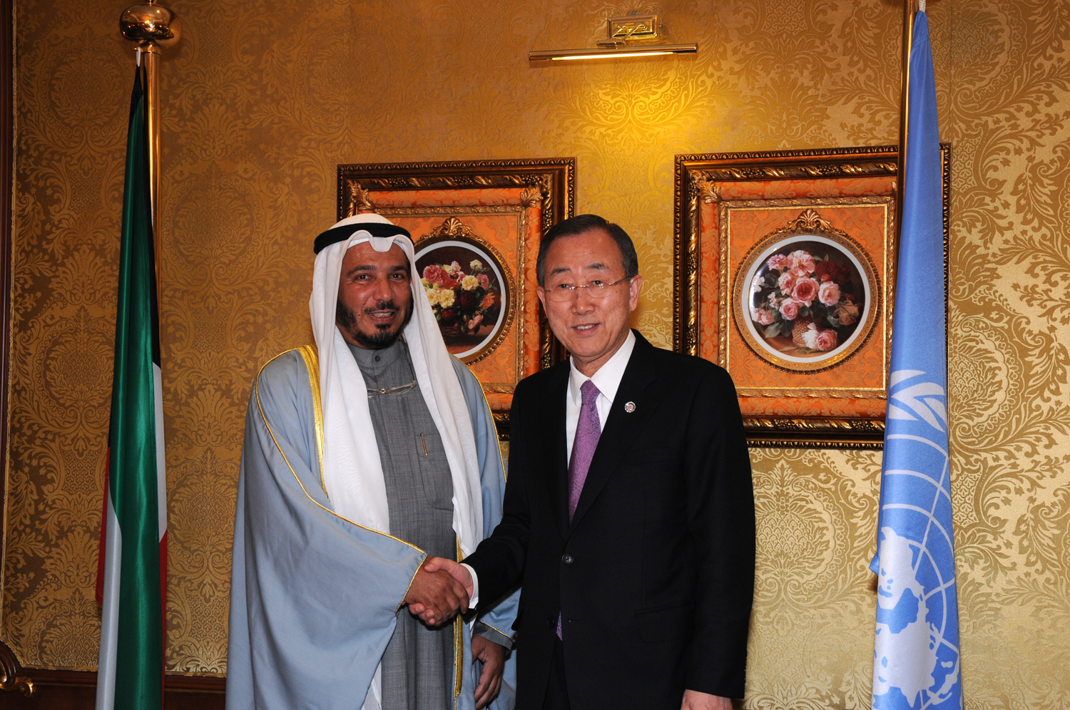International Islamic Charitable Organization (IICO) Chairman and Amiri Diwan Consultant Dr. Abdullah Al-Matouq and United Nations Secretary General Ban Ki-Moon