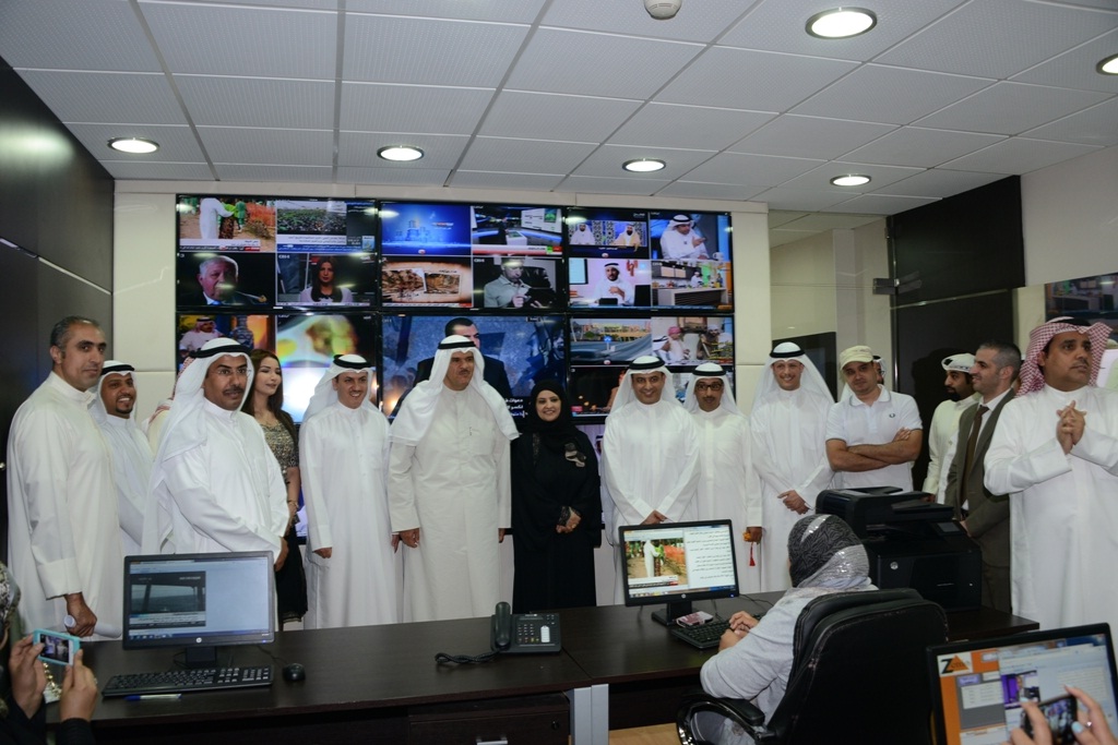 Minister of Information and Minister of State for Youth Affairs Sheikh Salman Sabah Salem Al-Humoud Al-Sabah inaugurates news monitoring hall at ministry