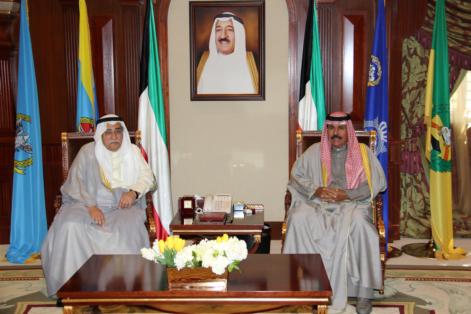 His Highness the Deputy Amir and Crown Prince Sheikh Nawaf Al-Ahmad Al-Jaber Al-Sabah receives Sheikh Ali Al-Khalifa Al-Athbi Al-Sabah