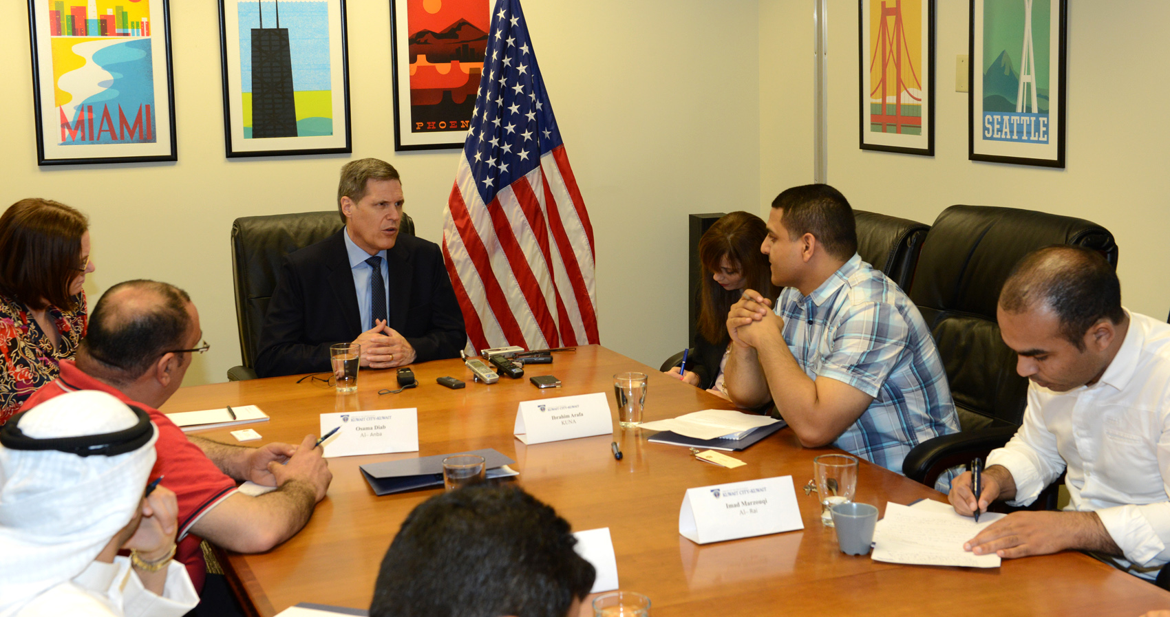 US Ambassador Tueller speaking at a press roundtable at the US Embassy