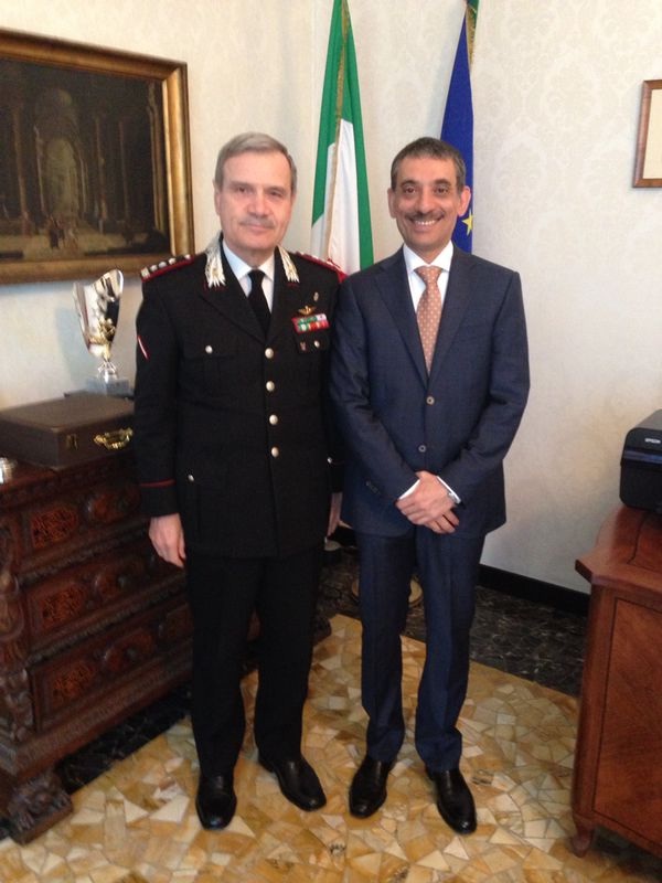 Kuwait's General Consul in Milan and North Italy Abdul-Nasser Bou-khaddour with the Carabinieri Chief in North-West Italy, Vincenzo Giuliani