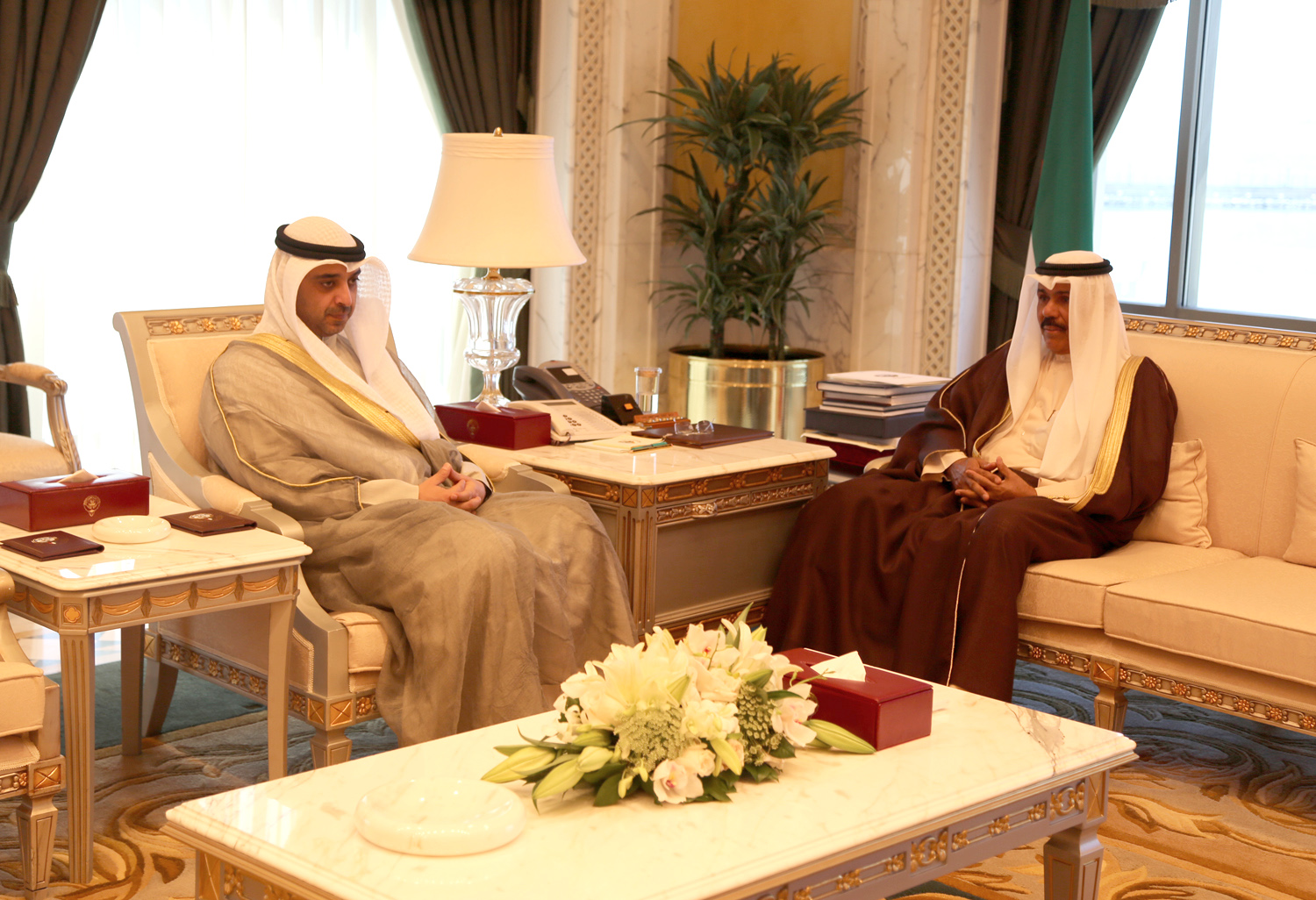 HH the Crown Prince Sheikh Nawaf Al-Ahmad Al-Jaber Al-Sabah receives Minister of State for Cabinet Affairs Sheikh Mohammad Abdullah Al-Mubarak Al-Sabah