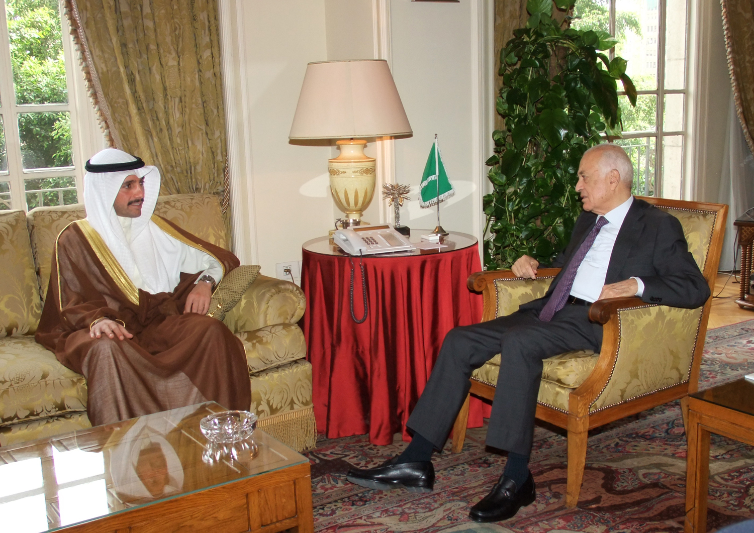 Kuwaiti National Assembly Speaker and President of the Arab Parliamentary Union (APU) Marzouq Al-Ghanim with the Secretary General of the League of Arab States, Dr. Nabil Al-Araby