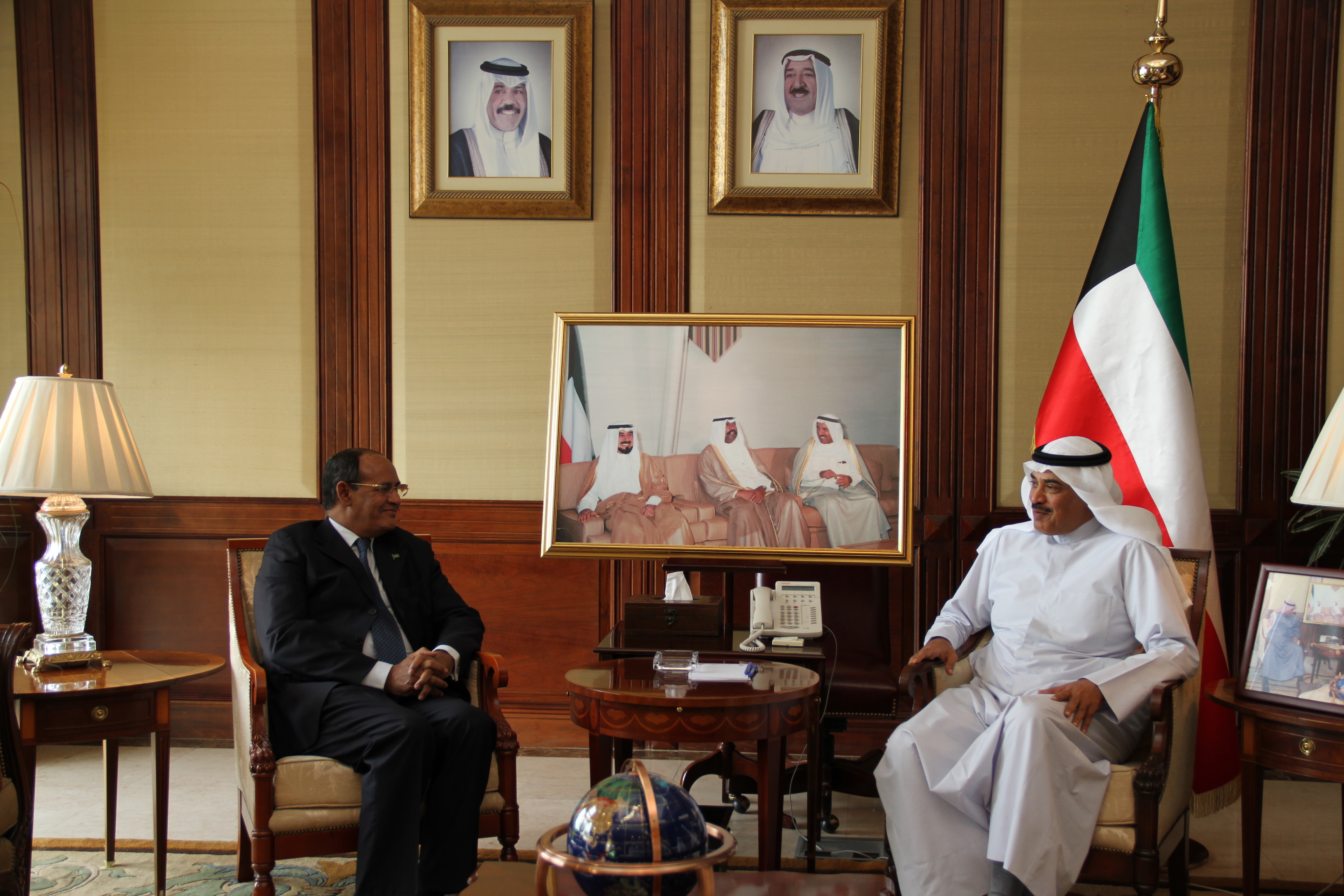 Prime Minister and Foreign Minister Sheikh Sabah Khaled Al-Hamad Al-Sabah receives the outgoing Ambassador of Mauritania Sidi Didi Syed Ahmed