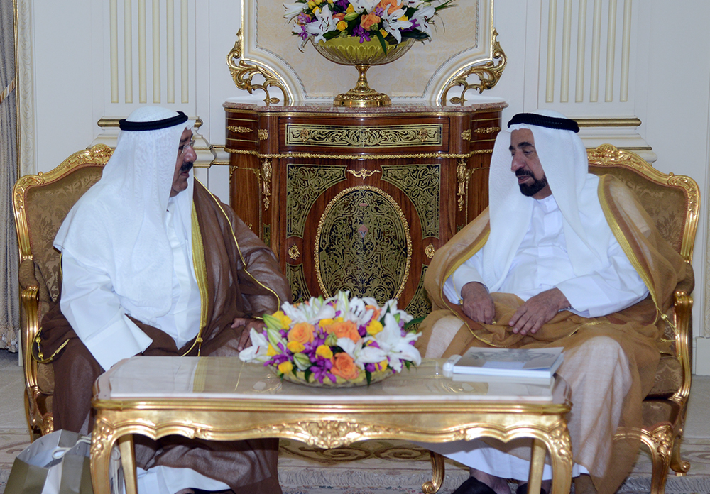 Council Member and Ruler of Sharjah Sheikh Sultan bin Muhammad Al Qasimi with His Highness the Amir of Kuwait Sheikh Sabah Al-Ahmad Al-Jaber Al-Sabah