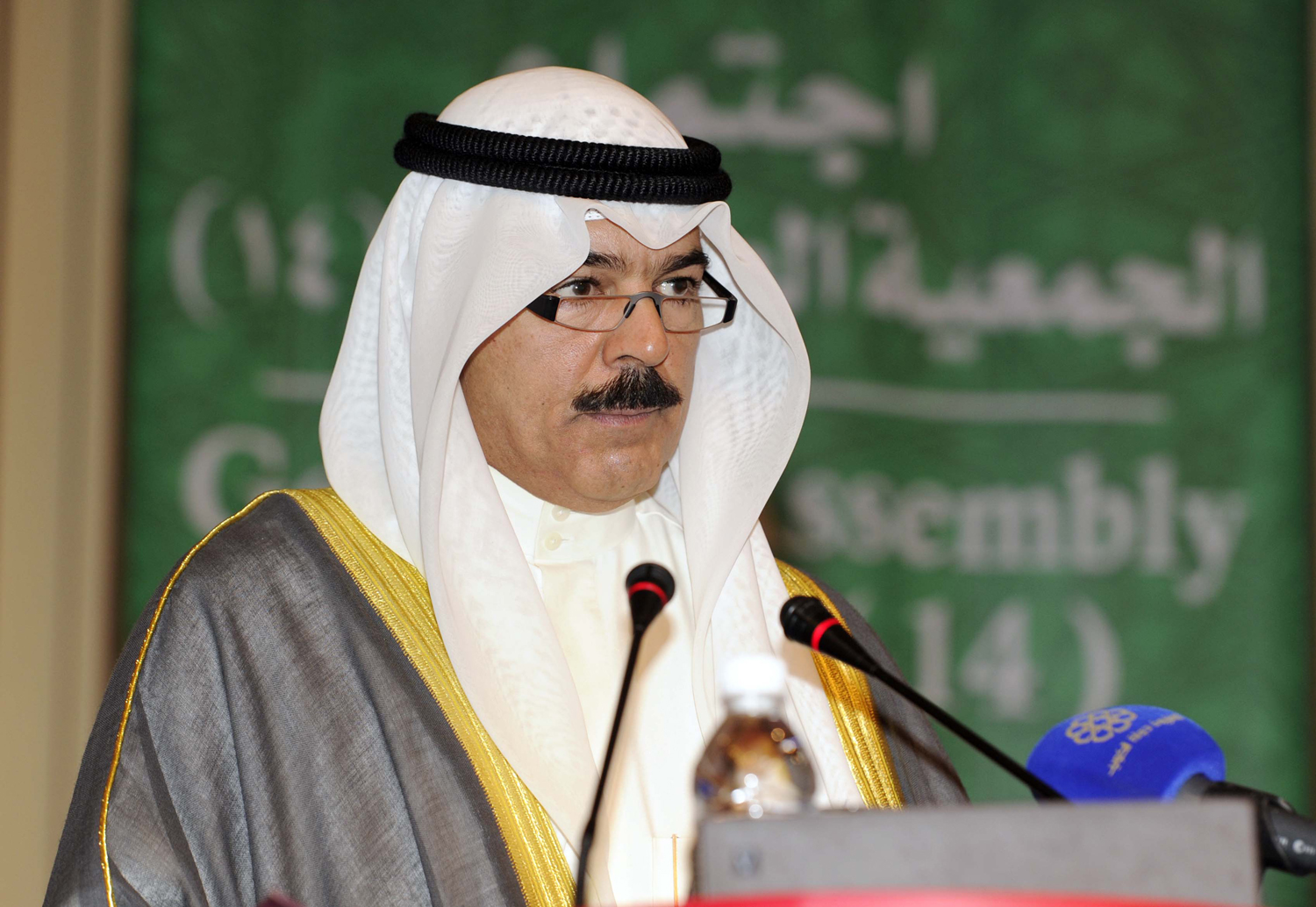 Acting Prime Minister and Interior Minister and Acting Minister of Awqaf and Justice Affairs Sheikh Mohammad Khalid Al-Hamad Al-Sabah speaking at the 14th meeting of the general assembly of the International Islamic Charitable Organization