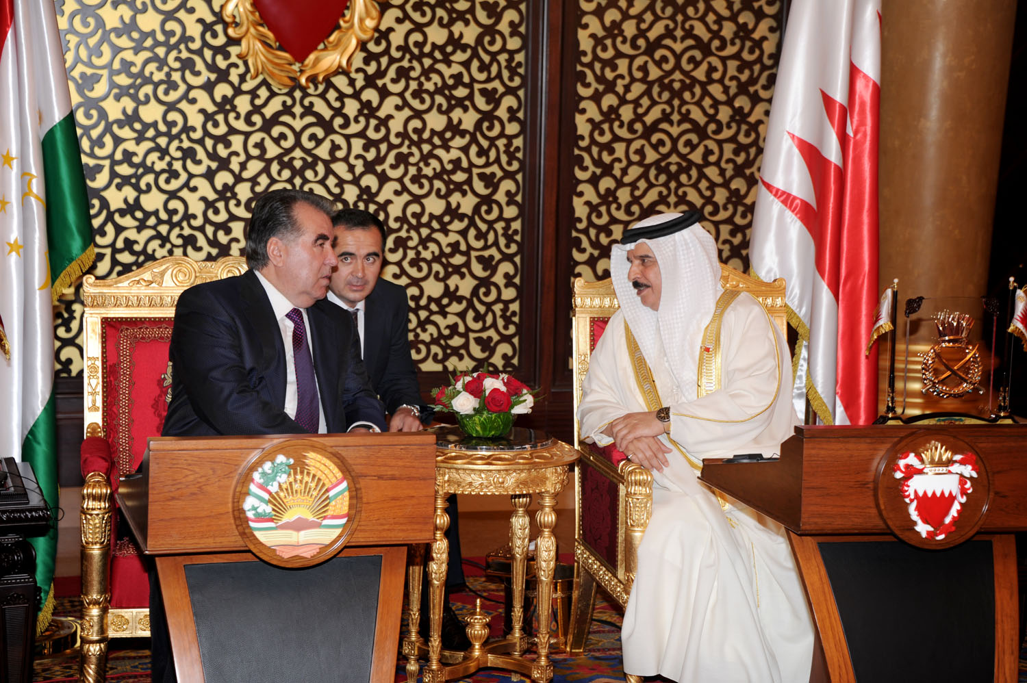 Bahrain King Hamad bin Issa Al-Khalifa with visiting President of the Republic of Tajikistan Emomali Rahmon