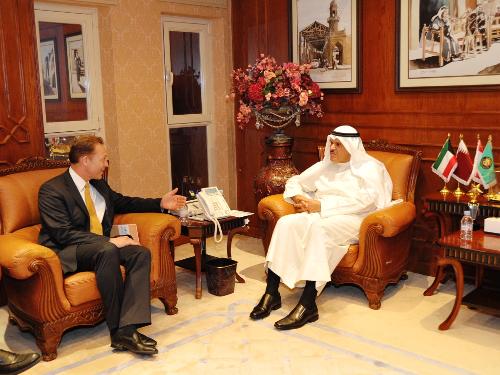Information Minister and Minister of State for Youth Affairs Sheikh Salman Al-Sabah meets two officials from the UN High Commissioner for Refugees (UNHCR)