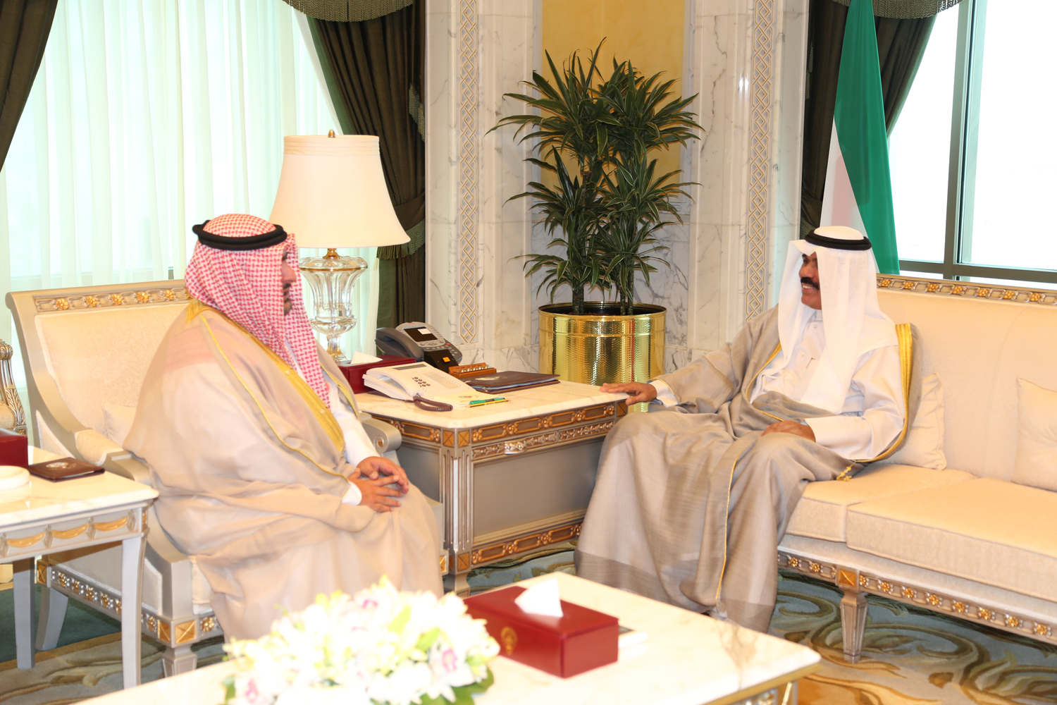His Highness the Crown Prince Sheikh Nawaf Al-Ahmad Al-Jaber Al-Sabah receives Chief of National Security Apparatus Thamer Ali Sabah Al-Salem Al-Sabah