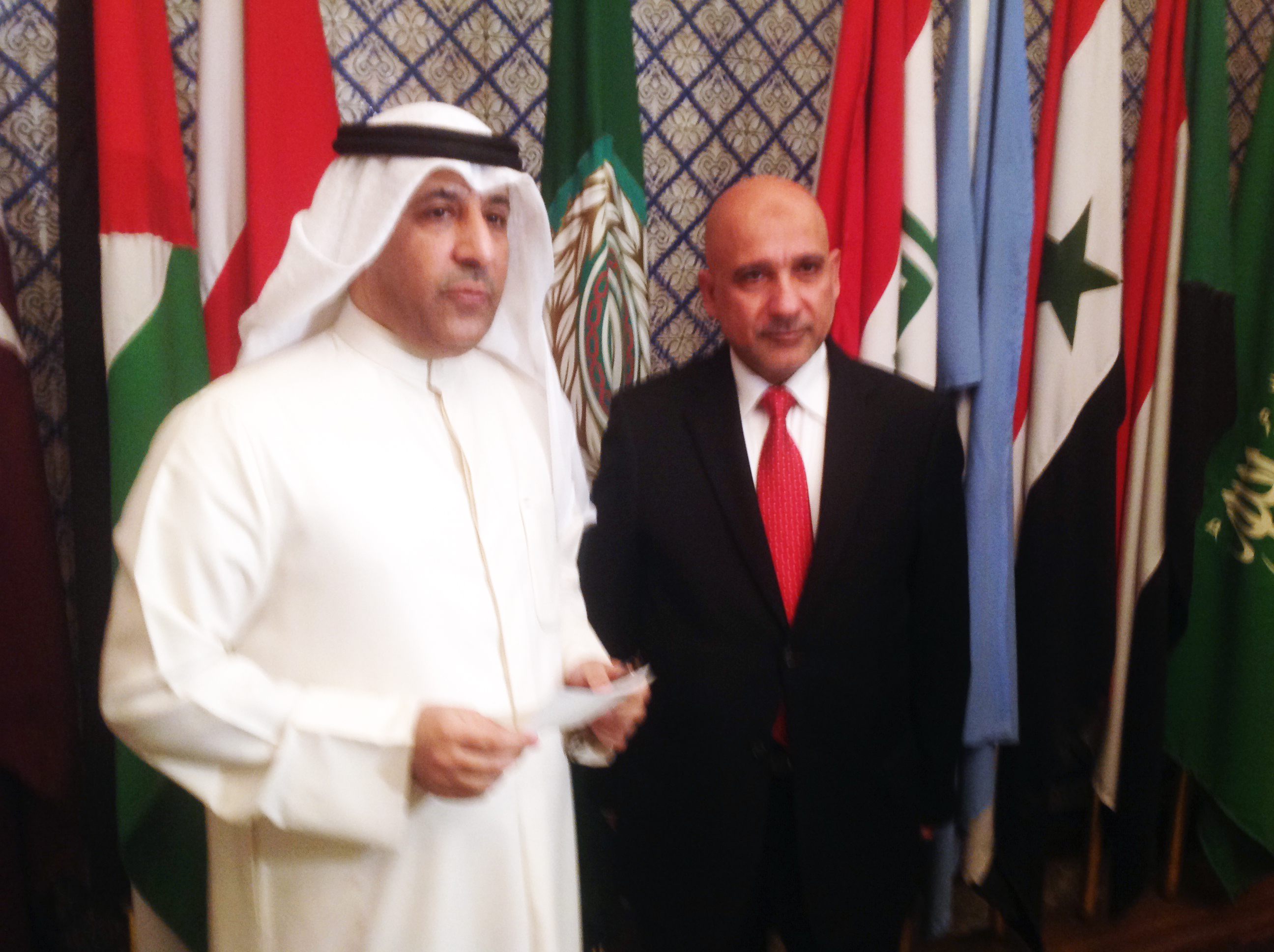 Kuwait Permanent Representative to Arab League Ambassador Aziz Al-Daihani delivers Kuwait financial contribution to Arab Parliament