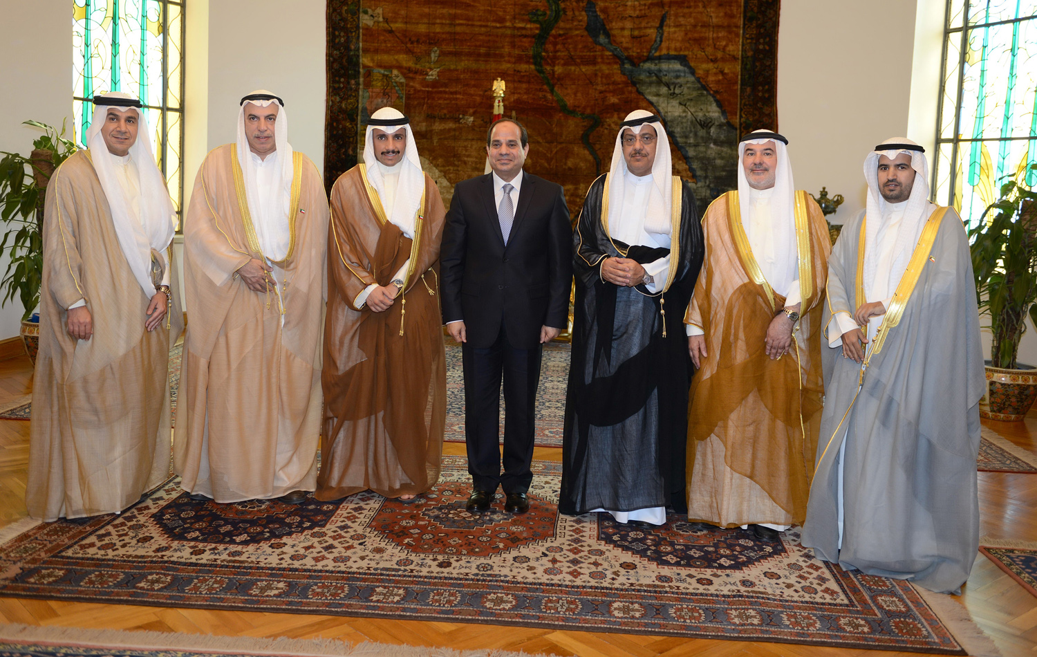 Egypt's President Abdelfatah Al-Sisi receives the Speaker of the Kuwaiti National Assembly Marzouq Al-Ghanim, and the accompanying delegation.