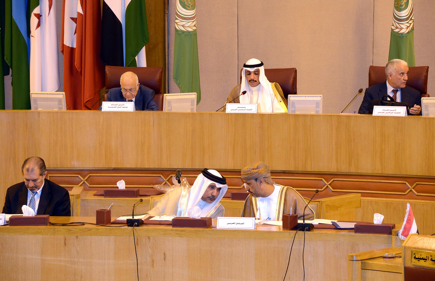 Arab Inter-Parliamentary Union (AIPU) President and Kuwaiti Speaker of the House Marzouq Al-Ghanim talks in the session