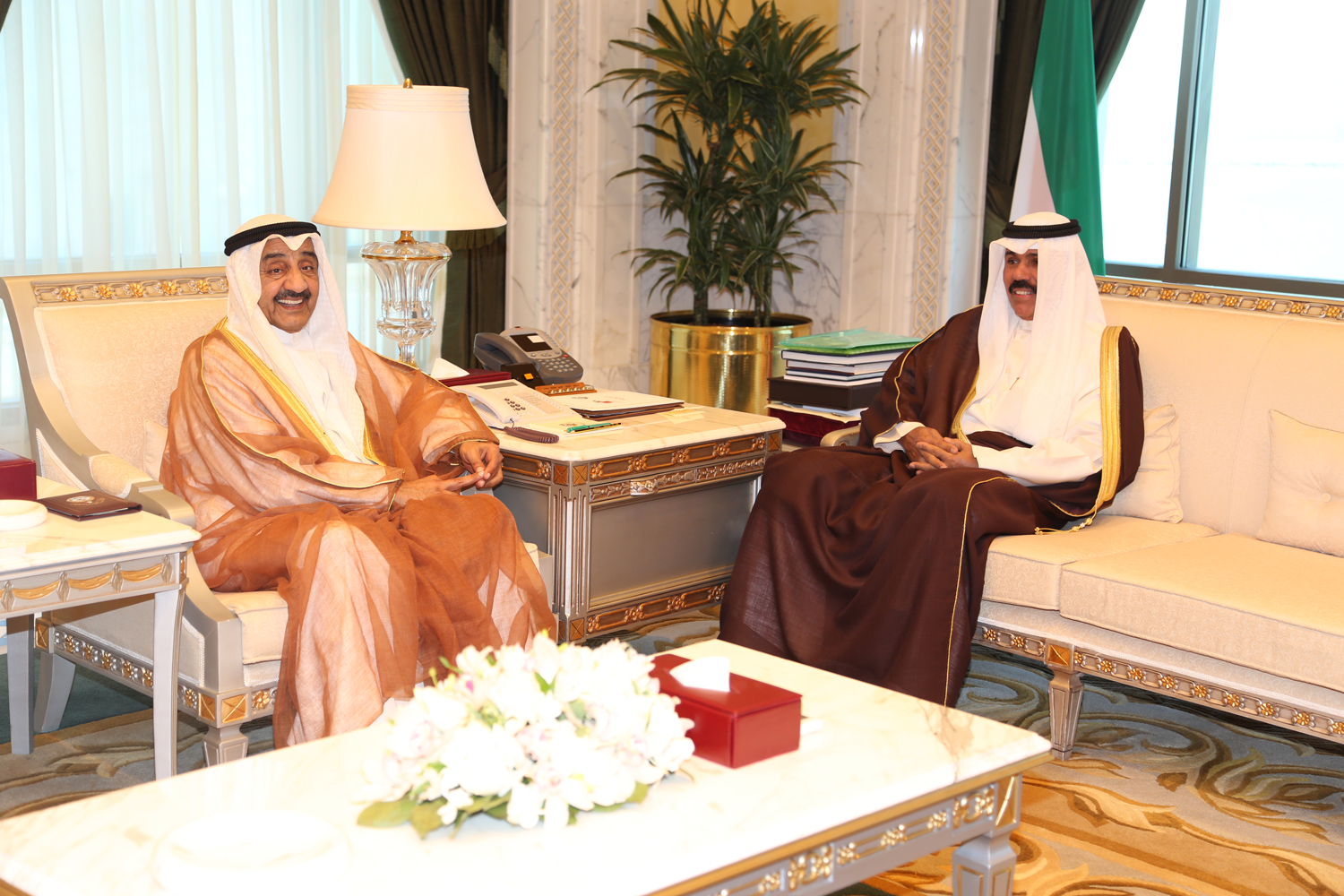 His Highness the Crown Prince Sheikh Nawaf Al-Ahmad Al-Jaber Al-Sabah receives former National Assembly Speaker Jassem Al-Kharafi