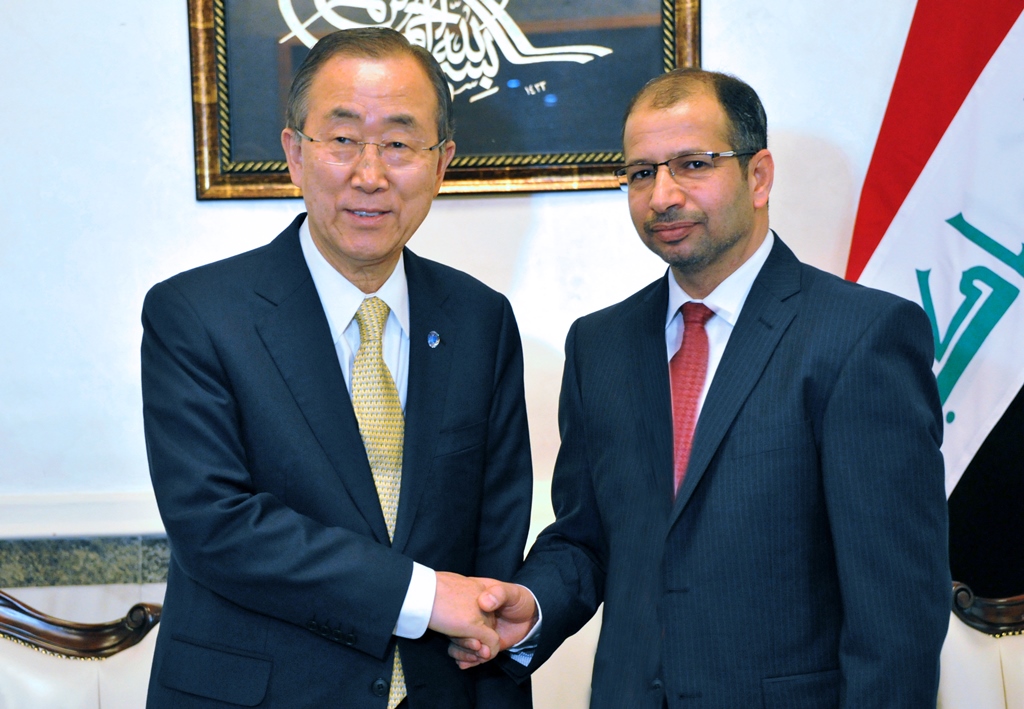 UN Secretary-General Ban Ki-moon with the Iraqi parliament speaker Salim Al-Jabouri.
