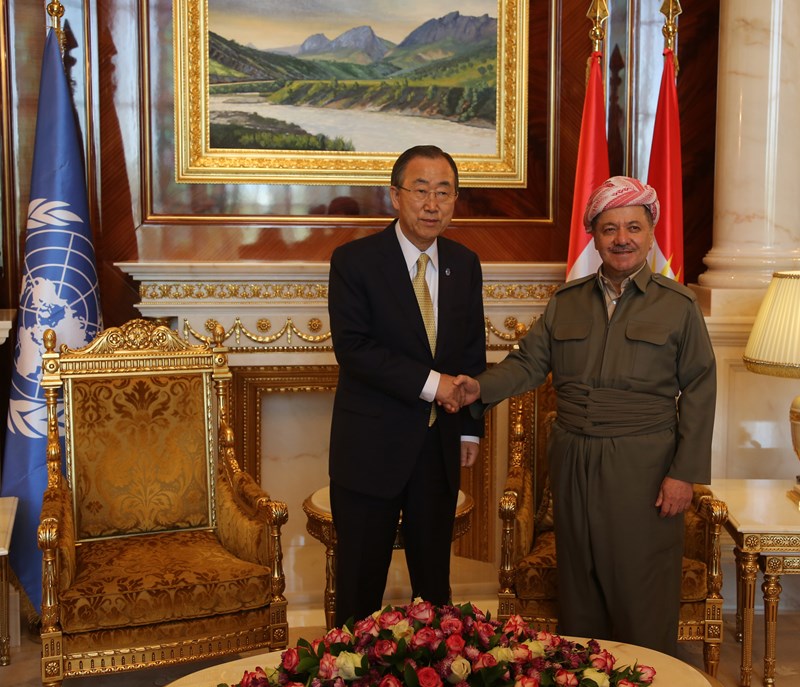 الامين العام للامم المتحدة بان كي مون مع رئيس اقليم كردستان مسعود البارزاني